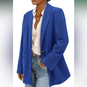 Stylish Blue Corduroy Women's Blazer